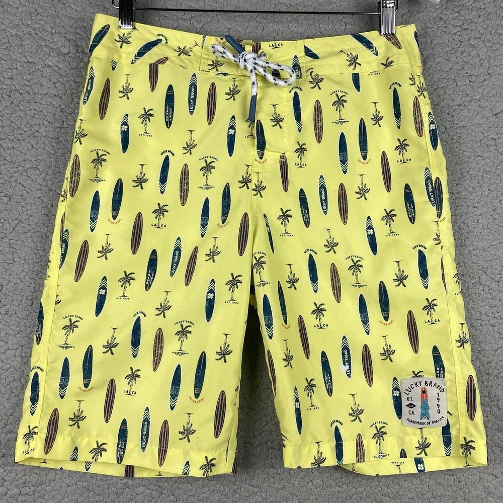 Lucky Brand Boardshorts Boys Sz 18 XL Yellow Surfwear‎ Surfboards Swim Trunks